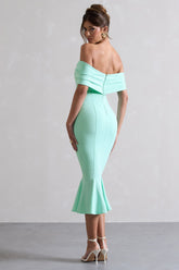Mint Bardot Bow Detail Midi Dress